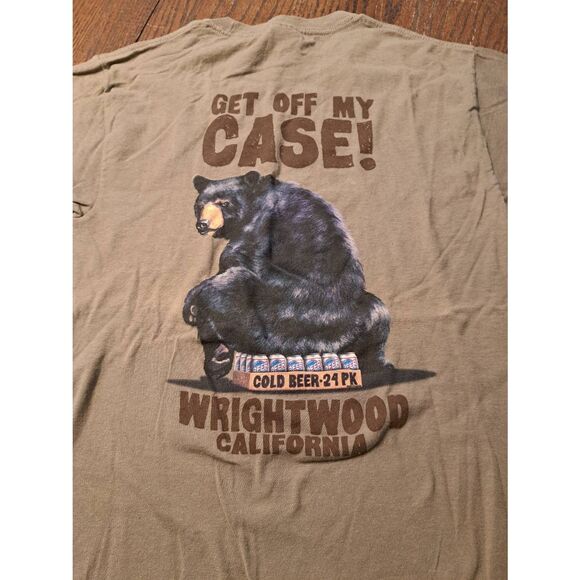New DUCKCO Sz Small Novelty Bear Beer Tee T-Shirt Wrightwood CA Get Off My Case - Picture 2 of 3